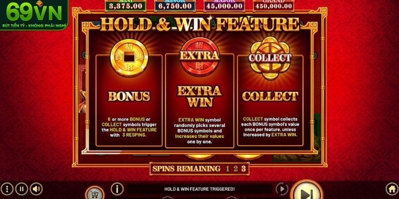 Tính năng hold and win mở ra 3 lần quay